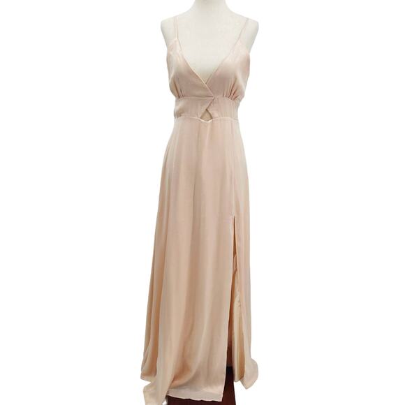 LULU'S SZ S Endless Elegance Light Peach Satin Sleeveless Maxi Dress B139 - Picture 2 of 10